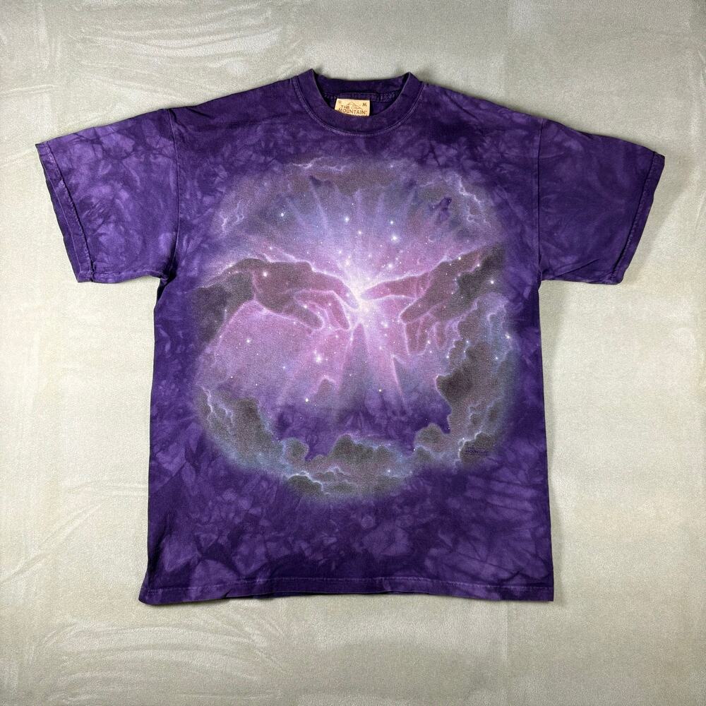 The Mountain Purple Tie Dye Creation of Adam Cosmic Graphic T Shirt Medium